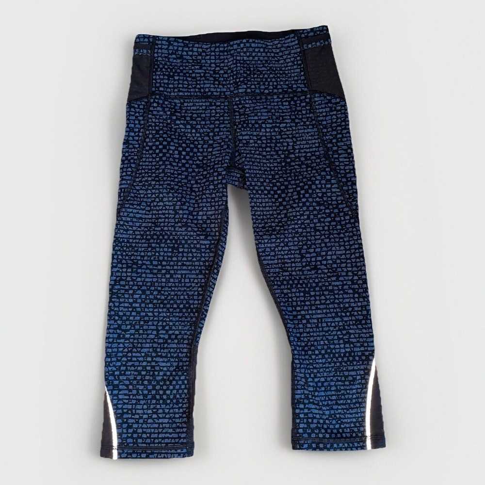 Lululemon Free Runner‎ Crop Shatter Weave Desert Teal Alberta Lake Black Size: 6